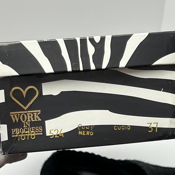 💖Italian Black Genuine Fur Leather Heels by Work In Progress Size 7 - Picture 10 of 10